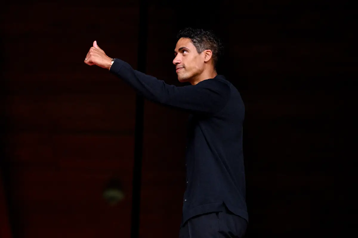 BILBAO, SPAIN - MAY 21: Raphael Varane, former Manchester United player, greets fans in the stadium prior to the UEFA Europa League Final 2025 between Tottenham Hotspur and Manchester United at Estadio de San Mames on May 21, 2025 in Bilbao, Spain. (Photo by Justin Setterfield/Getty Images)