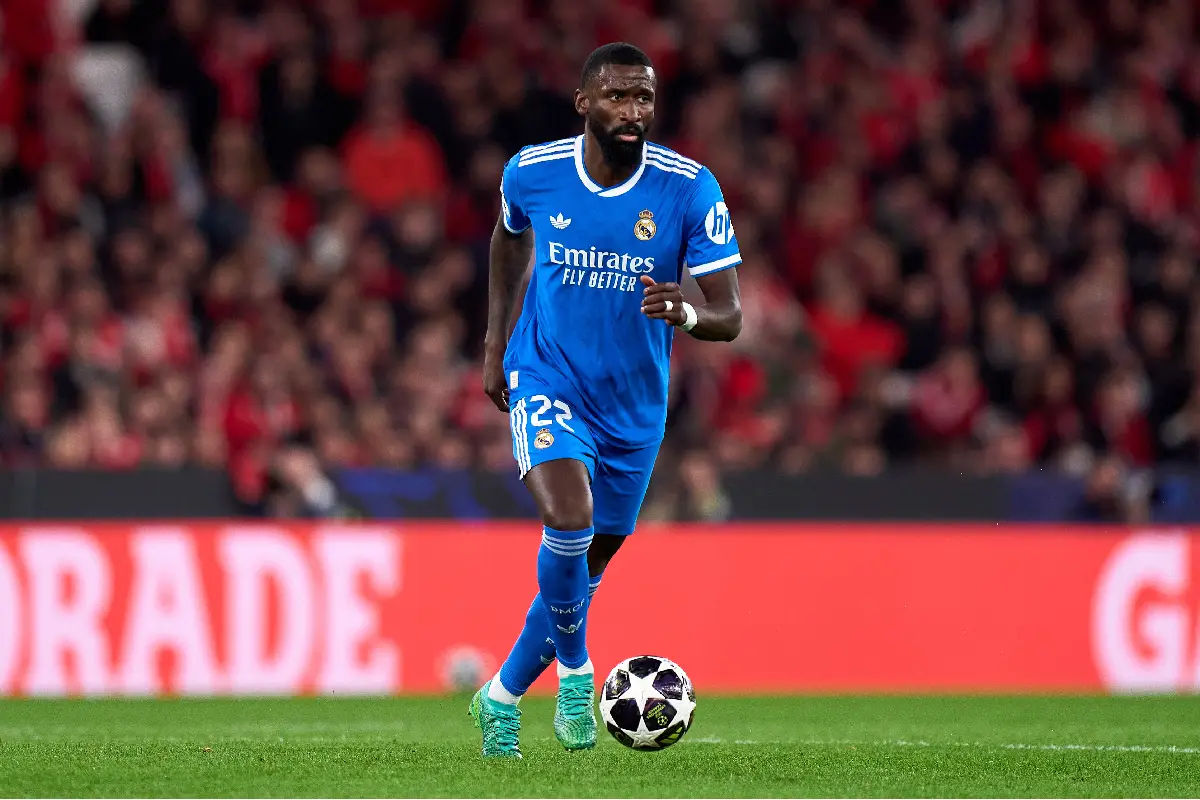 LISBON, PORTUGAL - FEBRUARY 17: Antonio Rudiger of Real Madrid in action during the UEFA Champions League 2025/26 League Knockout Play-off First Leg match between SL Benfica and Real Madrid C.F. at Estadio do SL Benfica on February 17, 2026 in Lisbon, Portugal. (Photo by Angel Martinez/Getty Images)