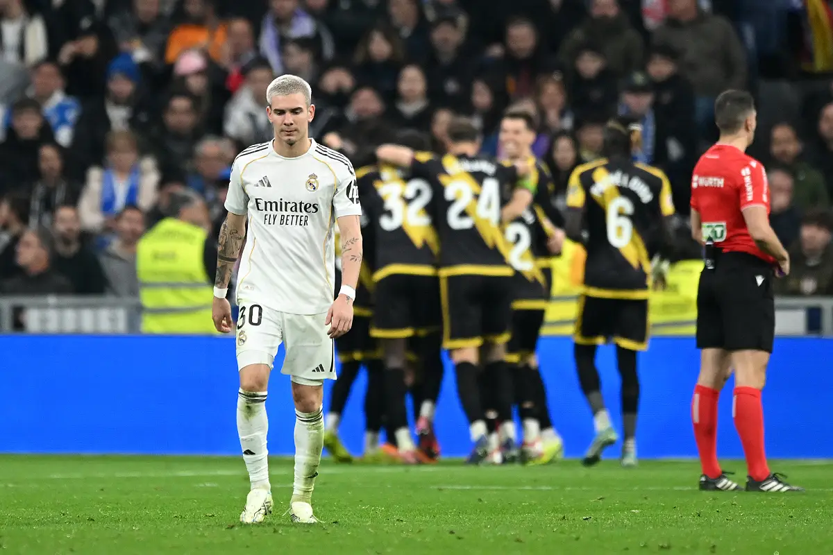 Mastantuono face au Rayo Vallecano (Photo by Denis Doyle/Getty Images).