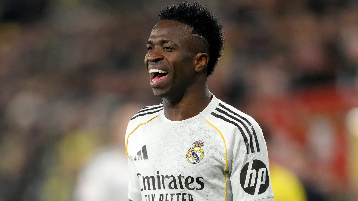 VILLARREAL, SPAIN - JANUARY 24: Vinicius Jr of Real Madrid reacts during the LaLiga EA Sports match between Villarreal CF and Real Madrid CF at Estadio de la Ceramica on January 24, 2026 in Villarreal, Spain. (Photo by David Ramos/Getty Images)