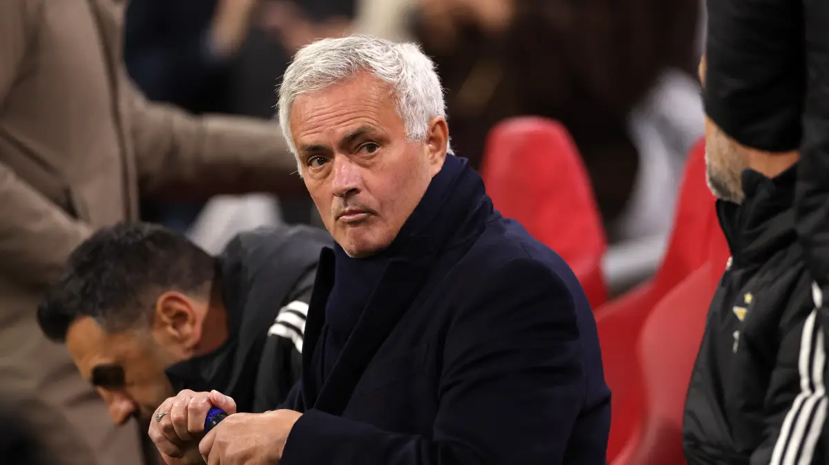 AMSTERDAM, NETHERLANDS - NOVEMBER 25: Jose Mourinho, Head Coach of Benfica, looks on prior to the UEFA Champions League 2025/26 League Phase MD5 match between AFC Ajax and SL Benfica at Johan Cruijff Arena on November 25, 2025 in Amsterdam, Netherlands. (Photo by Dean Mouhtaropoulos/Getty Images)