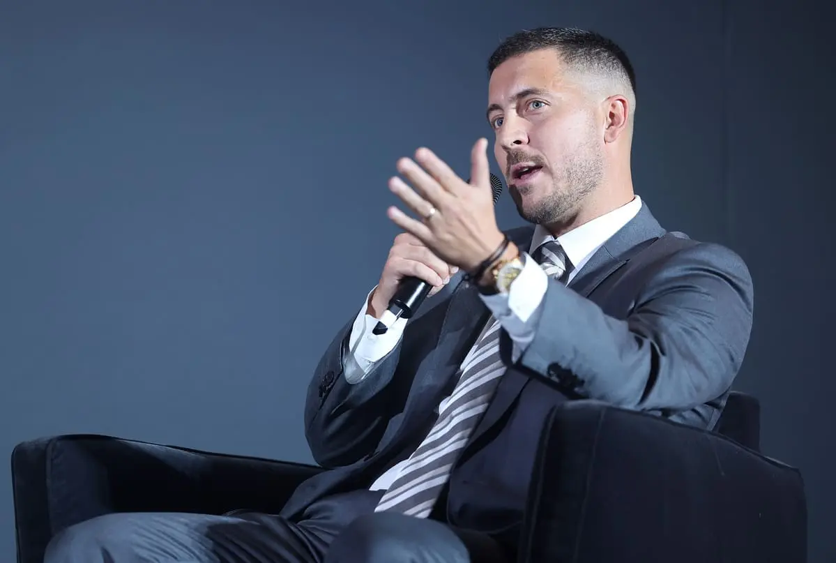 LONDON, ENGLAND - NOVEMBER 04: Eden Hazard speaks on stage during the Premier League Hall of Fame 2025 at The Chancery Rosewood hotel on November 04, 2025 in London, England. (Photo by Harry Murphy/Getty Images for Premier League)