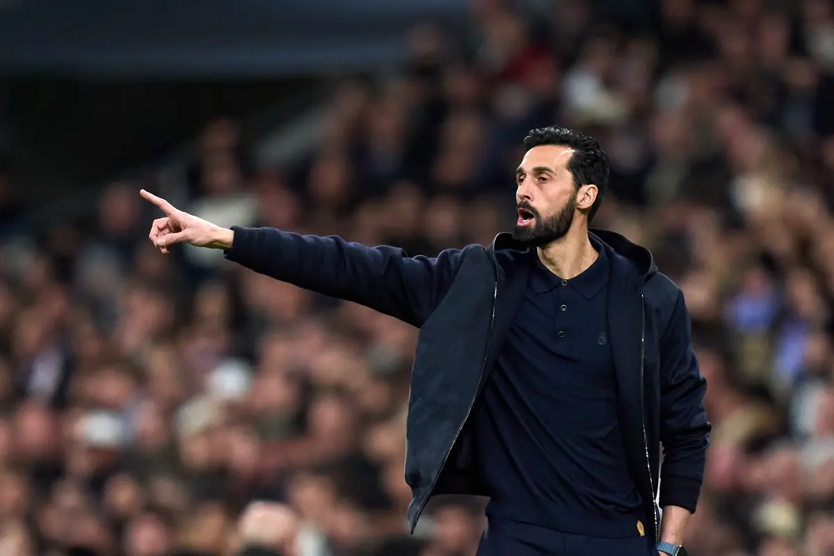 MADRID, SPAIN - FEBRUARY 14: Álvaro Arbeloa, Head Coach of Real Madrid gestures during the LaLiga EA Sports match between Real Madrid CF and Real Sociedad at Estadio Santiago Bernabeu on February 14, 2026 in Madrid, Spain. (Photo by Angel Martinez/Getty Images)