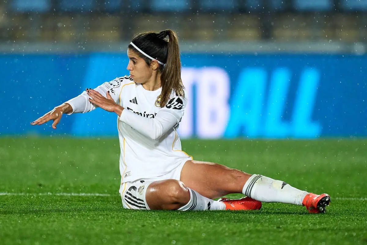 MADRID, SPAIN - DECEMBER 09: Alba Redondo of Real Madrid reacts during the UEFA Women's Champions League 2025/26 league phase match between Real Madrid CF and VfL Wolfsburg at Estadio Alfredo Di Stefano on December 09, 2025 in Madrid, Spain. (Photo by Angel Martinez/Getty Images)