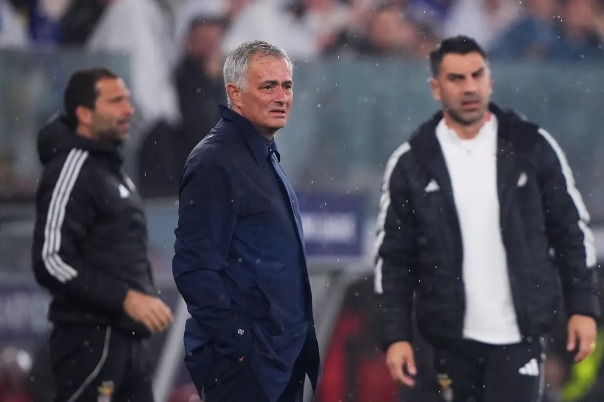 LISBON, PORTUGAL - JANUARY 28: Jose Mourinho, Head Coach of Benfica, looks on during the UEFA Champions League 2025/26 League Phase MD8 match between SL Benfica and Real Madrid C.F. at Estadio do SL Benfica on January 28, 2026 in Lisbon, Portugal. (Photo by Jose Manuel Alvarez Rey/Getty Images)