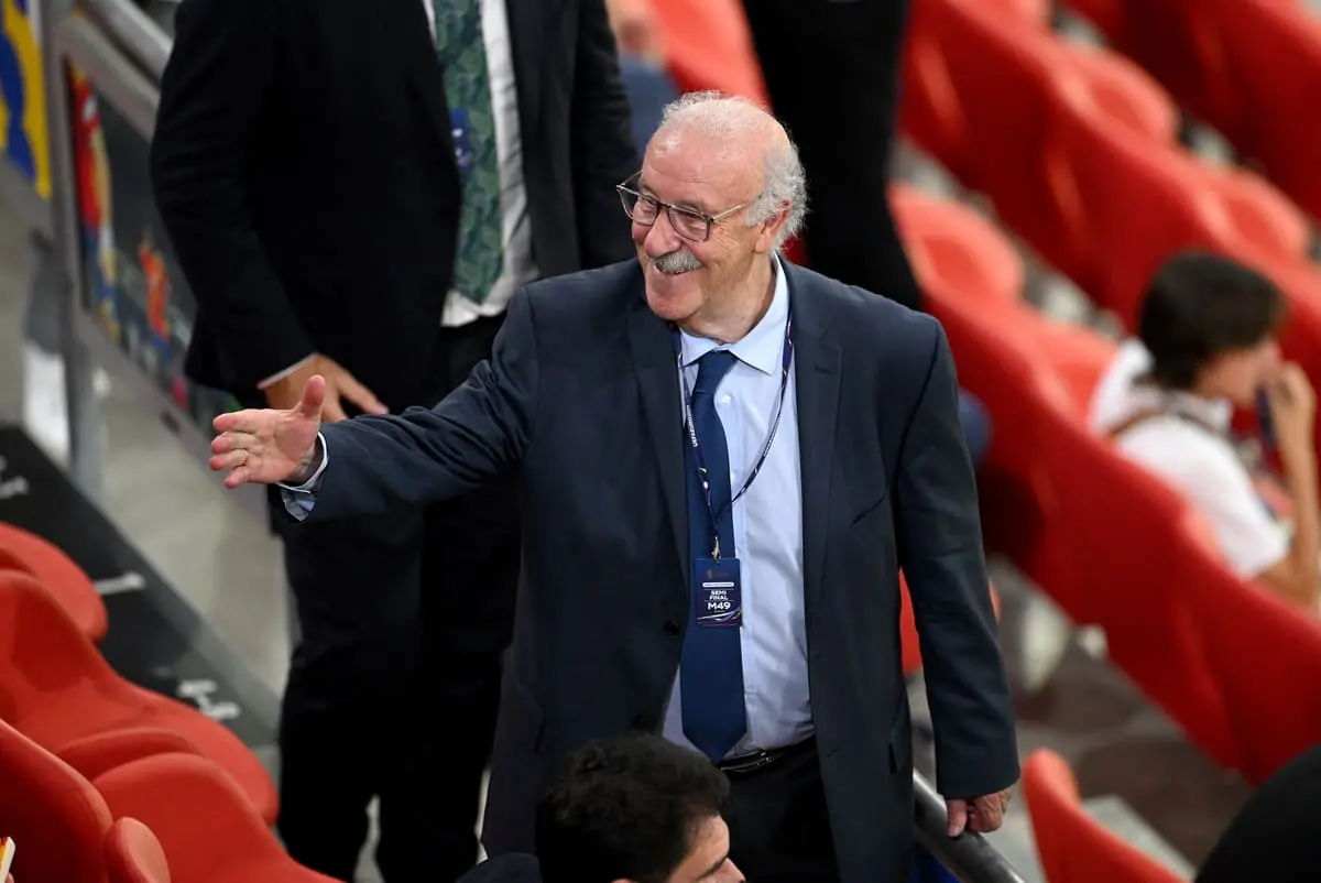 MUNICH, GERMANY - JULY 09: Vicente del Bosque, Former Head Coach of Spain, looks on during the UEFA EURO 2024 Semi-Final match between Spain and France at Munich Football Arena on July 09, 2024 in Munich, Germany. (Photo by Matthias Hangst/Getty Images).