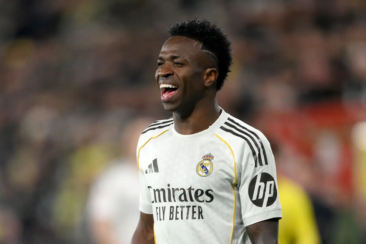 VILLARREAL, SPAIN - JANUARY 24: Vinicius Junior of Real Madrid reacts during the LaLiga EA Sports match between Villarreal CF and Real Madrid CF at Estadio de la Ceramica on January 24, 2026 in Villarreal, Spain. (Photo by David Ramos/Getty Images).
