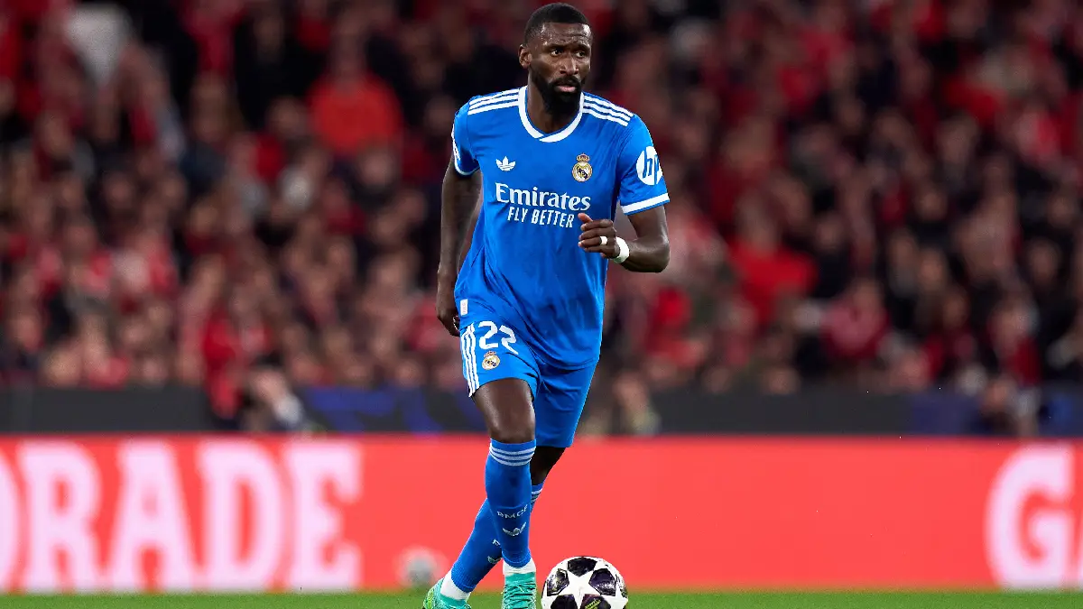 LISBON, PORTUGAL - FEBRUARY 17: Antonio Rudiger of Real Madrid in action during the UEFA Champions League 2025/26 League Knockout Play-off First Leg match between SL Benfica and Real Madrid C.F. at Estadio do SL Benfica on February 17, 2026 in Lisbon, Portugal. (Photo by Angel Martinez/Getty Images)