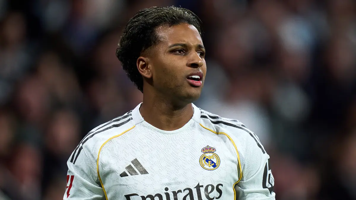 MADRID, SPAIN - MARCH 02: Rodrygo Goes of Real Madrid looks on during the LaLiga EA Sports match between Real Madrid CF and Getafe CF at Estadio Santiago Bernabeu on March 02, 2026 in Madrid, Spain. (Photo by Angel Martinez/Getty Images)