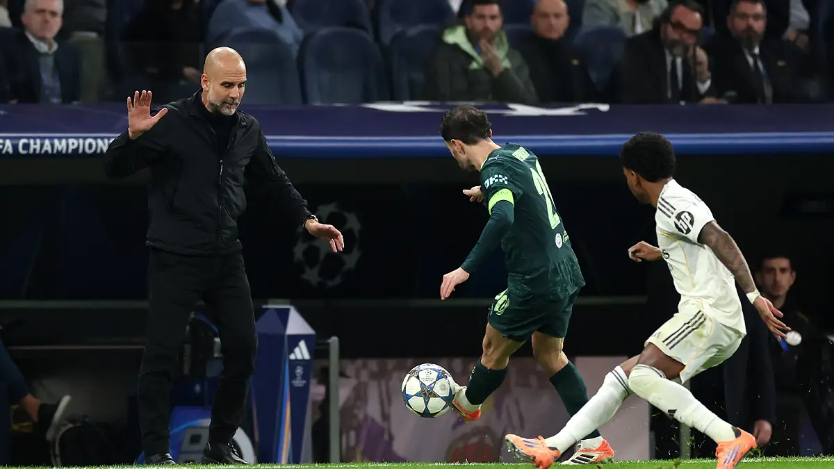 Guardiola lors de Real Madrid-Manchester City le 10 décembre 2025 (Photo by Florencia Tan Jun/Getty Images).