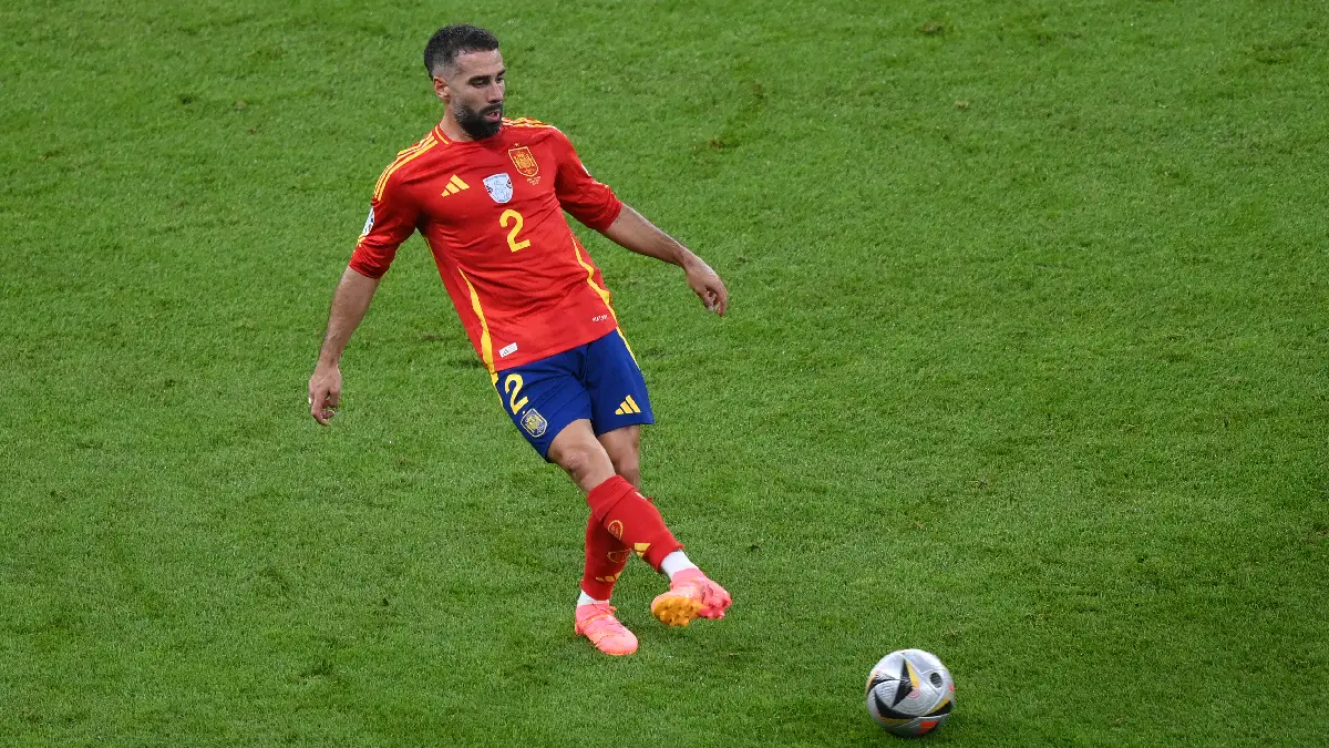 BERLIN, GERMANY - JULY 14: Daniel Carvajal of Spain during the UEFA EURO 2024 final match between Spain and England at Olympiastadion on July 14, 2024 in Berlin, Germany. (Photo by Justin Setterfield/Getty Images)