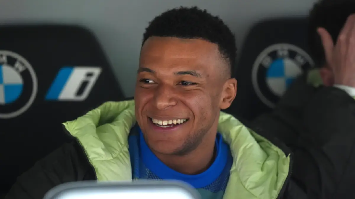 MADRID, SPAIN - FEBRUARY 14: Kylian Mbappe of Real Madrid looks on prior to the LaLiga EA Sports match between Real Madrid CF and Real Sociedad at Estadio Santiago Bernabeu on February 14, 2026 in Madrid, Spain. (Photo by Angel Martinez/Getty Images)