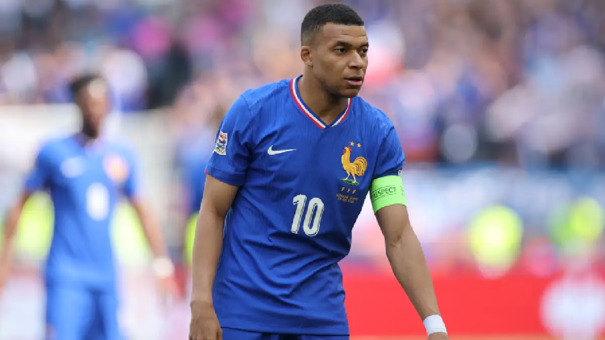 STUTTGART, GERMANY - JUNE 08: Kylian Mbappe of France reacts reacts during the UEFA Nations League 2025 third place match between Germany and France at Stuttgart Arena on June 08, 2025 in Stuttgart, Germany. (Photo by Alex Grimm/Getty Images)