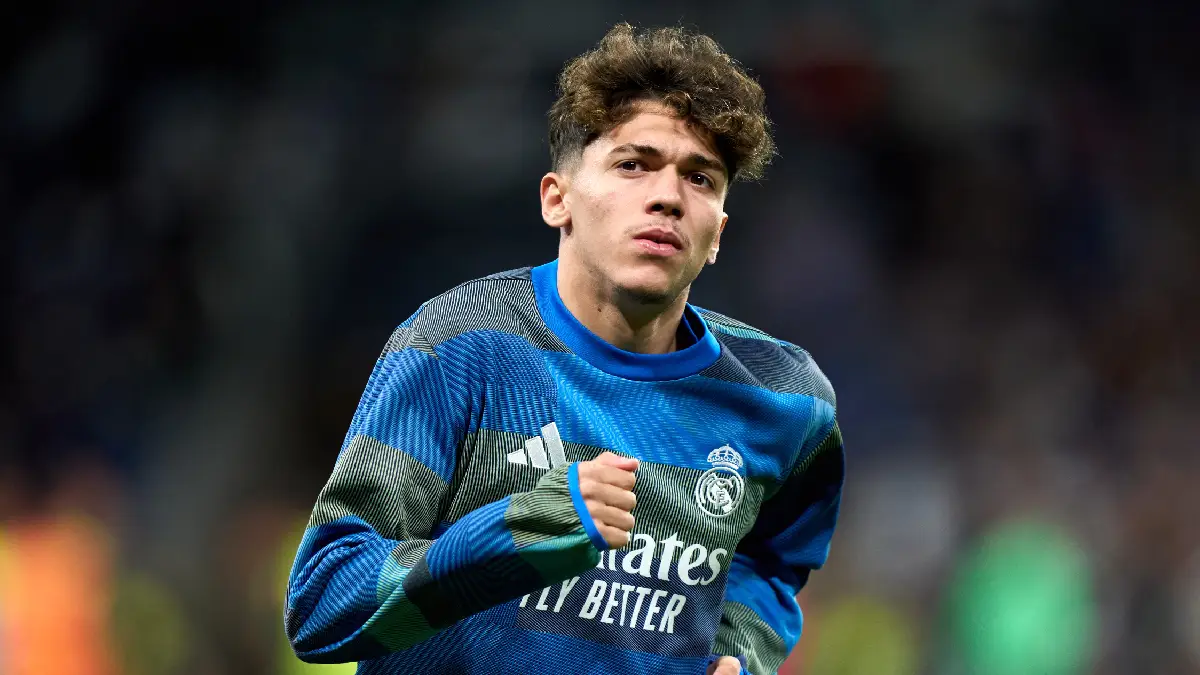 MADRID, SPAIN - MARCH 14: Thiago Pitarch of Real Madrid looks on prior to the LaLiga EA Sports match between Real Madrid CF and Elche CF at Estadio Santiago Bernabeu on March 14, 2026 in Madrid, Spain. (Photo by Angel Martinez/Getty Images)