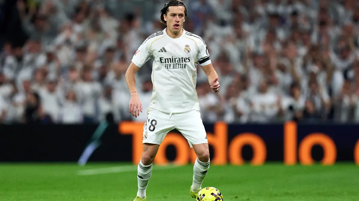 MADRID, SPAIN - MARCH 02: Alvaro Carreras of Real Madrid in action during the LaLiga EA Sports match between Real Madrid CF and Getafe CF at Estadio Santiago Bernabeu on March 02, 2026 in Madrid, Spain. (Photo by Angel Martinez/Getty Images)