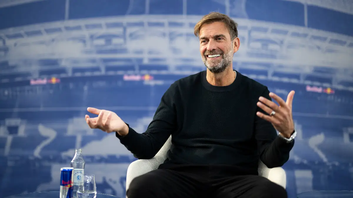 SALZBURG, AUSTRIA - JANUARY 14: (EDITOR'S NOTE: This Handout image was provided by Red Bull Content Pool and may not adhere to Getty Images' editorial policy.) Global Head of Soccer Jürgen Klopp speaks to the audience during his presentation as Head Of Global Soccer Red Bull at Hangar 7 on January 14, 2025 in Salzburg, Austria. (Photo by Joerg Mitter/Red Bull Content Pool via Getty Images)