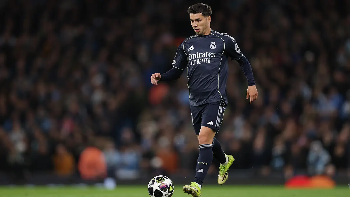 MANCHESTER, ENGLAND - MARCH 17: Brahim Diaz of Real Madrid during the UEFA Champions League 2025/26 Round of 16 Second Leg match between Manchester City FC and Real Madrid CF at City of Manchester Stadium on March 17, 2026 in Manchester, England. (Photo by Michael Regan/Getty Images)