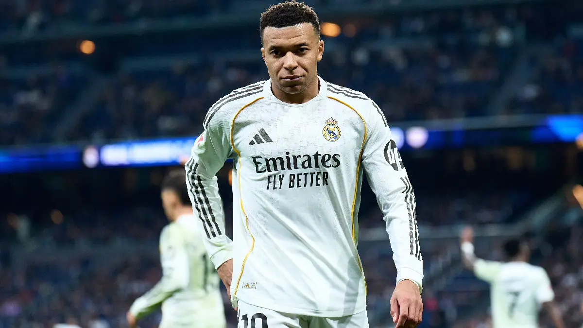 MADRID, SPAIN - FEBRUARY 01: Kylian Mbappe of Real Madrid looks on during the LaLiga EA Sports match between Real Madrid CF and Rayo Vallecano de Madrid at Estadio Santiago Bernabeu on February 01, 2026 in Madrid, Spain. (Photo by Angel Martinez/Getty Images)