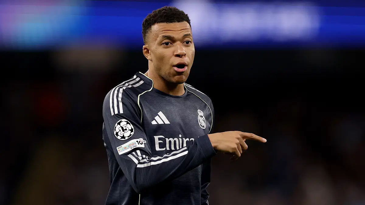 MANCHESTER, ENGLAND - MARCH 17: Kylian Mbappe of Real Madrid during the UEFA Champions League 2025/26 Round of 16 Second Leg match between Manchester City FC and Real Madrid CF at City of Manchester Stadium on March 17, 2026 in Manchester, England. (Photo by Carl Recine/Getty Images)
