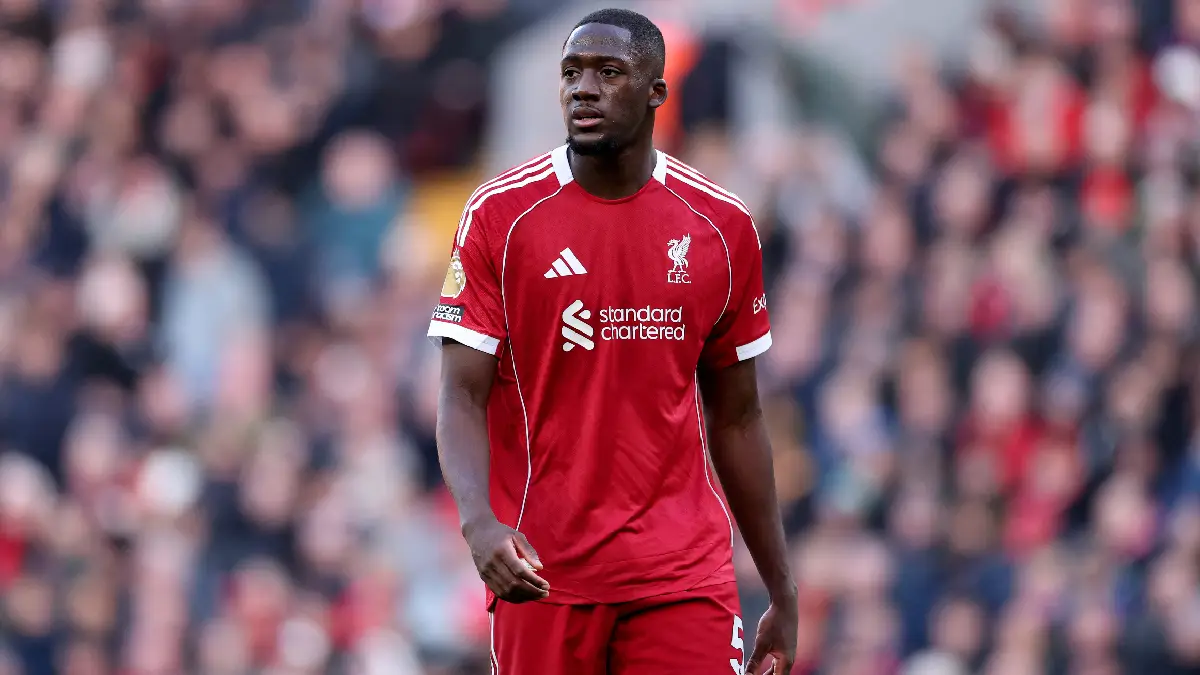LIVERPOOL, ENGLAND - FEBRUARY 28: Ibrahima Konate of Liverpool looks on during the Premier League match between Liverpool and West Ham United at Anfield on February 28, 2026 in Liverpool, England. (Photo by Michael Regan/Getty Images)