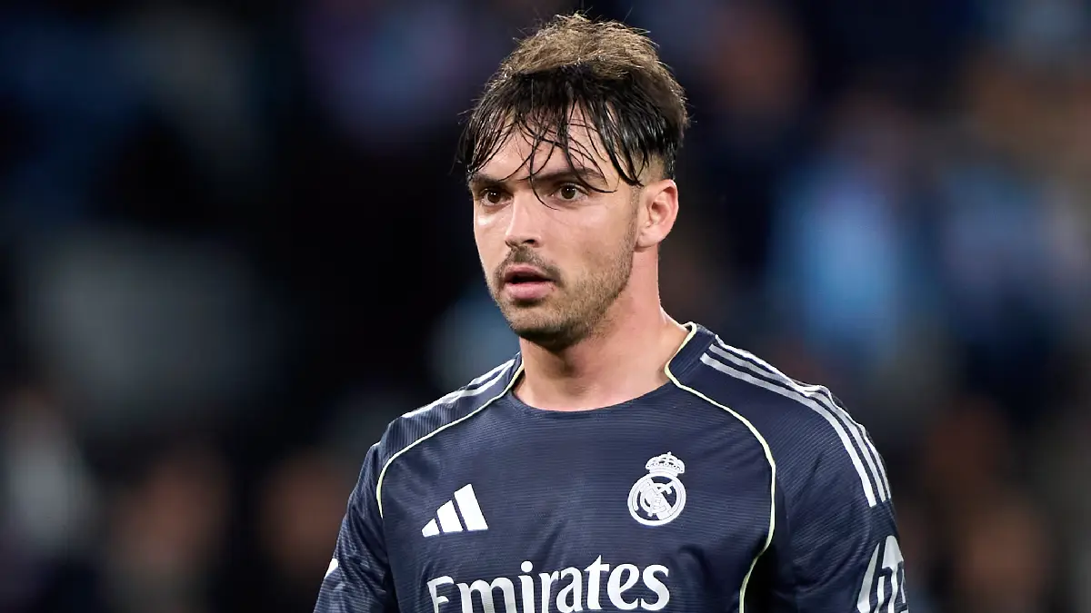 VIGO, SPAIN - MARCH 06: Raul Asencio of Real Madrid CF looks on during the LaLiga EA Sports match between RC Celta de Vigo and Real Madrid CF at Estadio Abanca-Balaidos on March 06, 2026 in Vigo, Spain. (Photo by Jose Manuel Alvarez Rey/Getty Images)