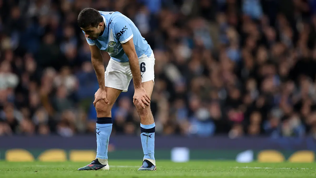 Rodri en Ligue des champions face au Real Madrid le 17 mars (Photo by Michael Regan/Getty Images).