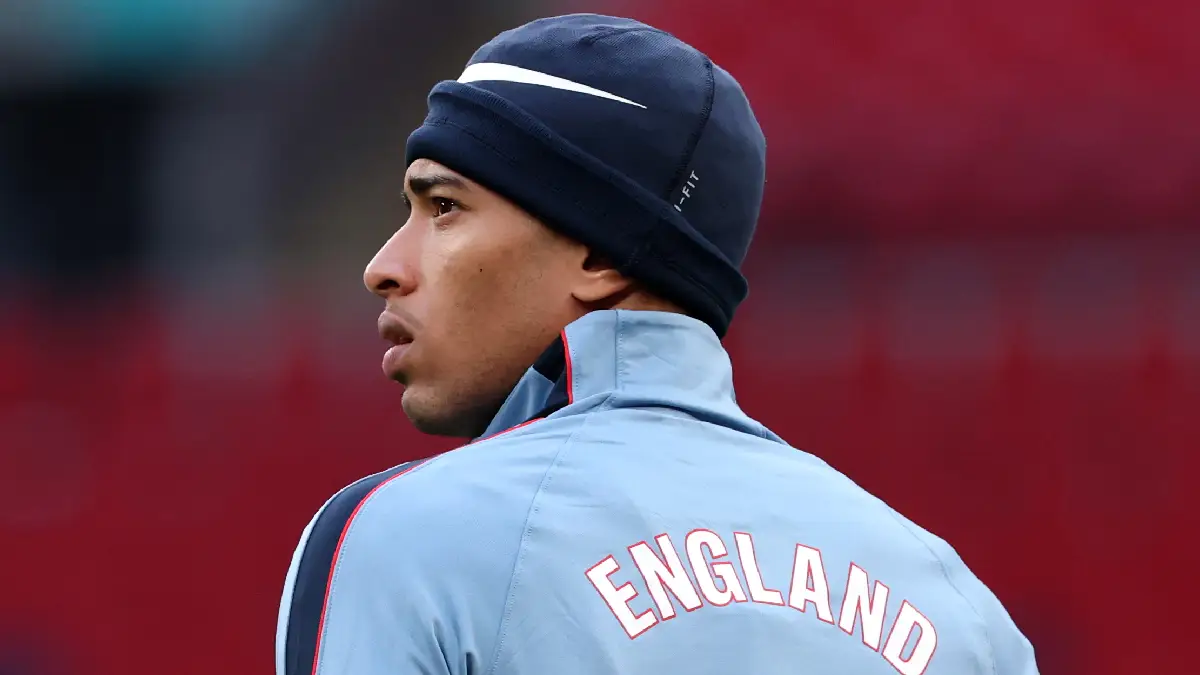 LONDON, ENGLAND - MARCH 26: Jude Bellingham of England looks on during an England training session at Wembley Stadium on March 26, 2026 in London, England. (Photo by Alex Pantling/Getty Images)
