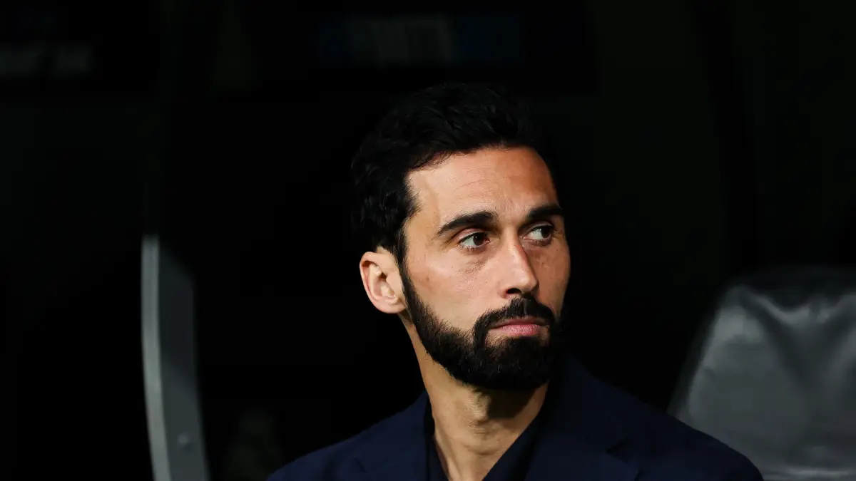 MADRID, SPAIN - MARCH 11: Alvaro Arbeloa, Head Coach of Real Madrid, looks on prior to the UEFA Champions League 2025/26 Round of 16 First Leg match between Real Madrid CF and Manchester City FC at Estadio Santiago Bernabeu on March 11, 2026 in Madrid, Spain. (Photo by Florencia Tan Jun/Getty Images)
