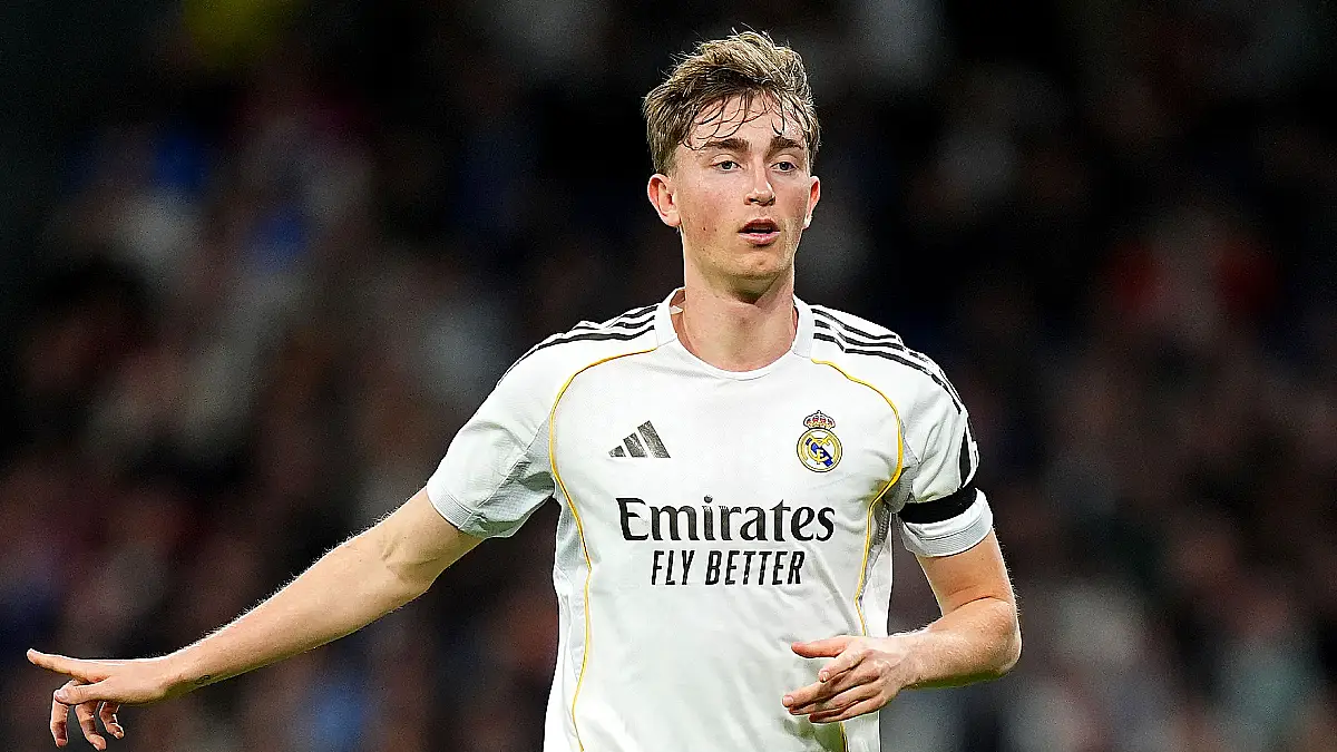 MADRID, SPAIN - MARCH 14: Dean Huijsen of Real Madrid reacts during the LaLiga EA Sports match between Real Madrid CF and Elche CF at Estadio Santiago Bernabeu on March 14, 2026 in Madrid, Spain. (Photo by Angel Martinez/Getty Images)
