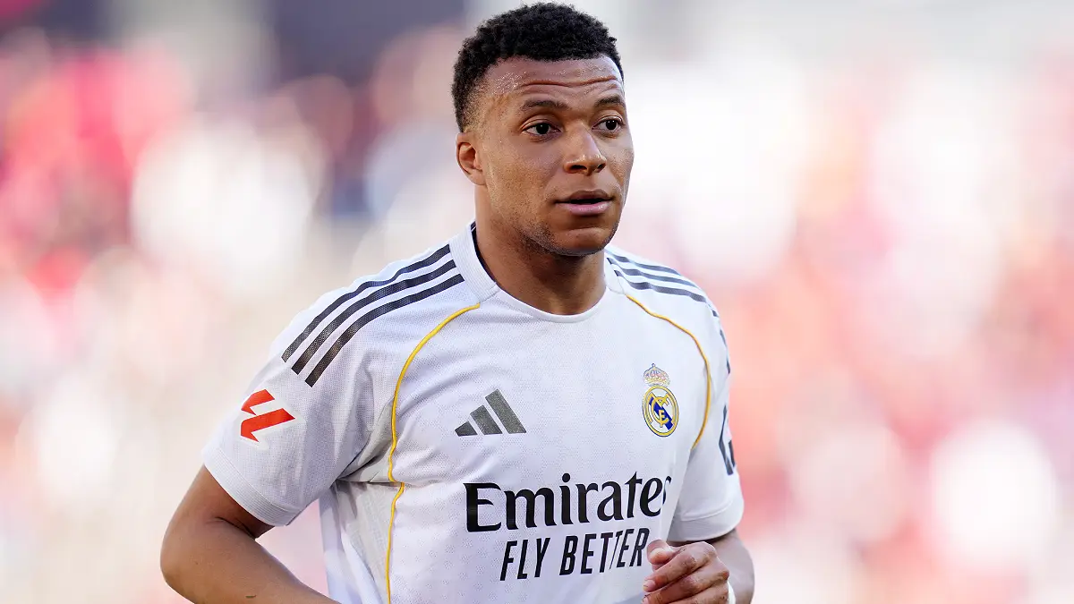MALLORCA, SPAIN - APRIL 04: Kylian Mbappe of Real Madrid looks on during the LaLiga EA Sports match between RCD Mallorca and Real Madrid CF at Estadio Daredevil Son Moix on April 04, 2026 in Mallorca, Spain. (Photo by Alex Caparros/Getty Images)