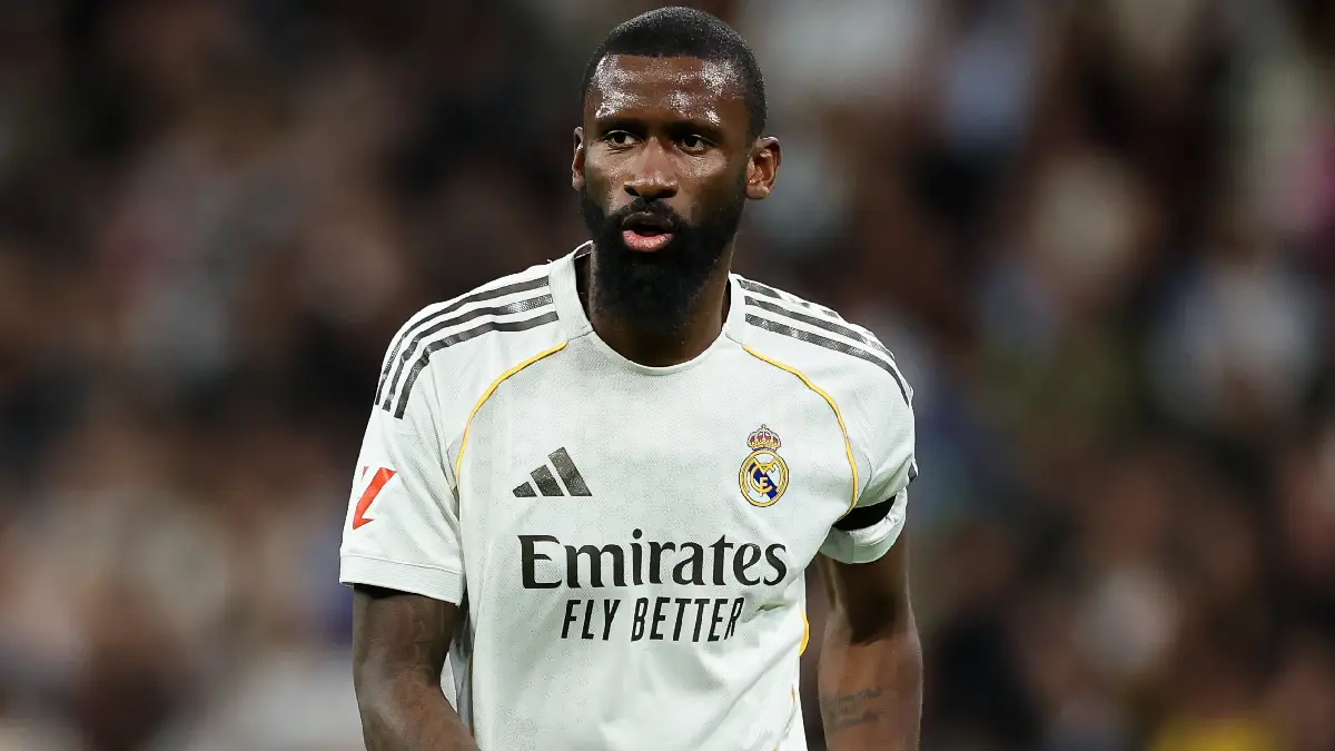 MADRID, SPAIN - FEBRUARY 14: Antonio Rüdiger of Real Madrid warms up ahead of the LaLiga EA Sports match between Real Madrid CF and Real Sociedad at Estadio Santiago Bernabeu on February 14, 2026 in Madrid, Spain. (Photo by Denis Doyle/Getty Images)