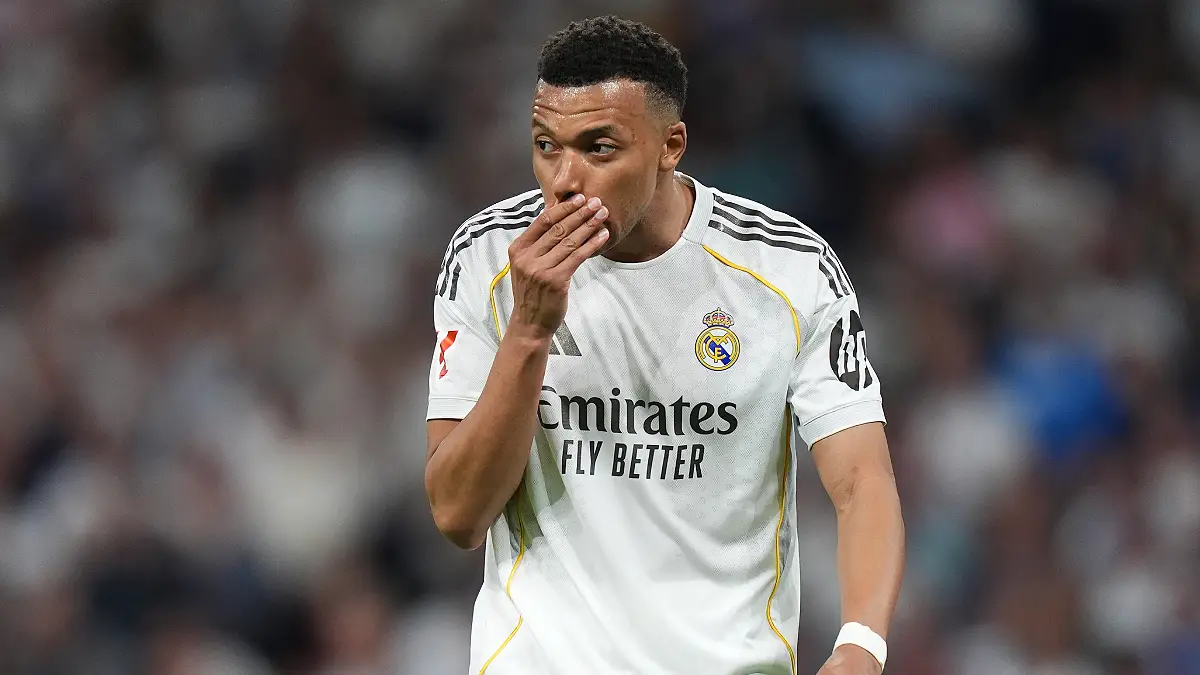 MADRID, SPAIN - APRIL 10: Kylian Mbappe of Real Madrid reacts during the LaLiga EA Sports match between Real Madrid CF and Girona FC at Estadio Santiago Bernabeu on April 10, 2026 in Madrid, Spain. (Photo by Angel Martinez/Getty Images)