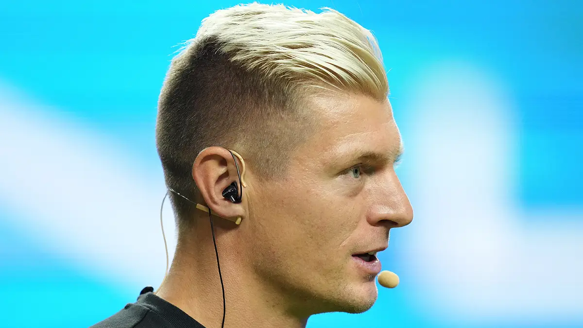 COLOGNE, GERMANY - SEPTEMBER 01: Toni Kroos, German former football player, looks on during the first matchday of the Icon League at Lanxess Arena on September 01, 2024 in Cologne, Germany. The Icon League, was founded in November last year. The aim of the small-sided indoor soccer league is to maximise the highlights of the game and create an innovative football spectacle. (Photo by Pau Barrena/Getty Images)
