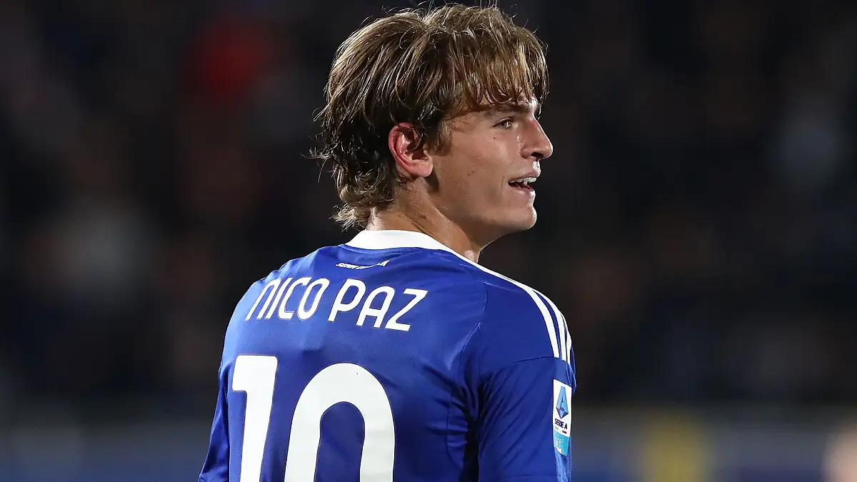 COMO, ITALY - APRIL 12: Nico Paz of Como 1907 celebrates after scoring their team's second goal during the Serie A match between Como 1907 and FC Internazionale at Giuseppe Sinigaglia Stadium on April 12, 2026 in Como, Italy. (Photo by Marco Luzzani/Getty Images)