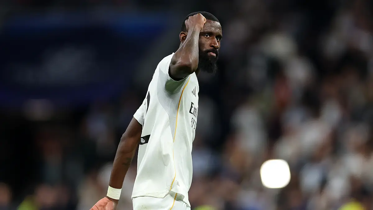 MADRID, SPAIN - MARCH 11: Antonio Rüdiger of Real Madrid celebrates after the team's victory during the UEFA Champions League 2025/26 Round of 16 First Leg match between Real Madrid CF and Manchester City FC at Estadio Santiago Bernabeu on March 11, 2026 in Madrid, Spain. (Photo by Florencia Tan Jun/Getty Images)