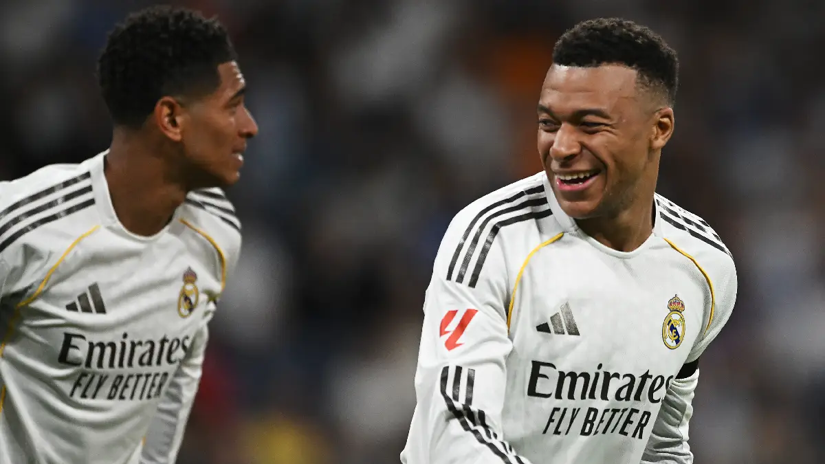 MADRID, SPAIN - APRIL 21: Kylian Mbappe of Real Madrid reacts during the LaLiga EA Sports match between Real Madrid CF and Deportivo Alaves at Estadio Santiago Bernabeu on April 21, 2026 in Madrid, Spain. (Photo by Denis Doyle/Getty Images)