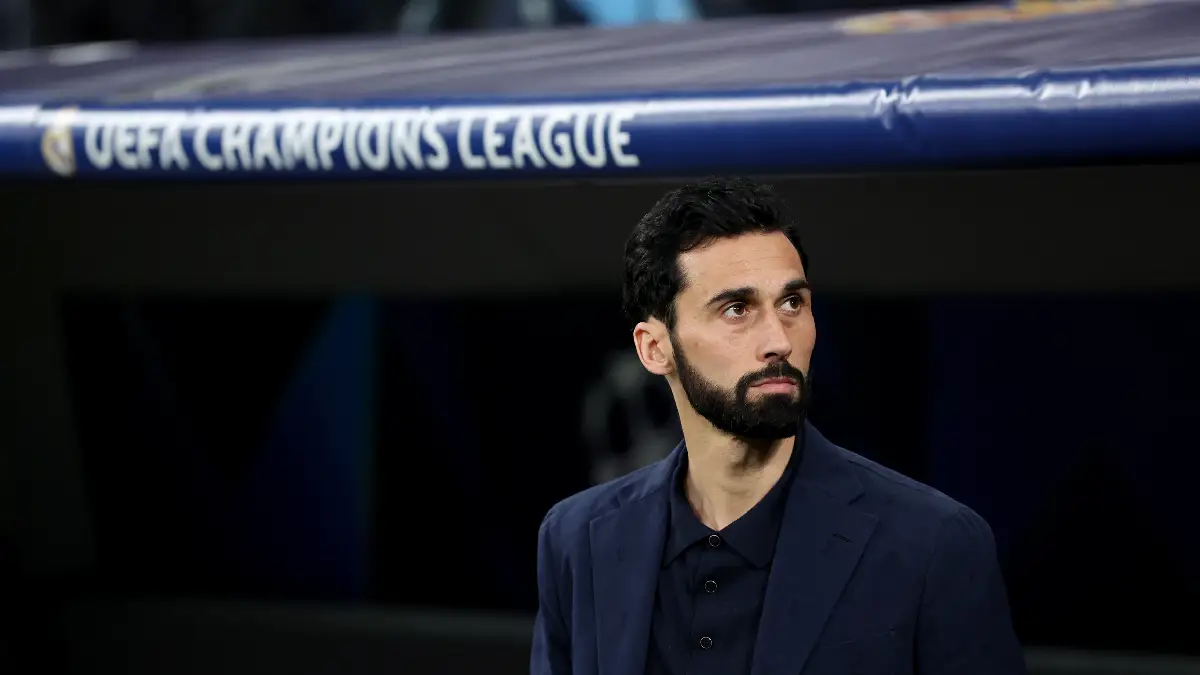 MADRID, SPAIN - MARCH 11: Alvaro Arbeloa, Head Coach of Real Madrid, looks on prior to the UEFA Champions League 2025/26 Round of 16 First Leg match between Real Madrid CF and Manchester City FC at Estadio Santiago Bernabeu on March 11, 2026 in Madrid, Spain. (Photo by Florencia Tan Jun/Getty Images)