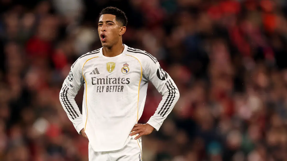 Jude Bellingham of Real Madrid during the UEFA Champions League 2025/26 League Phase MD4 (Photo by Carl Recine/Getty Images)