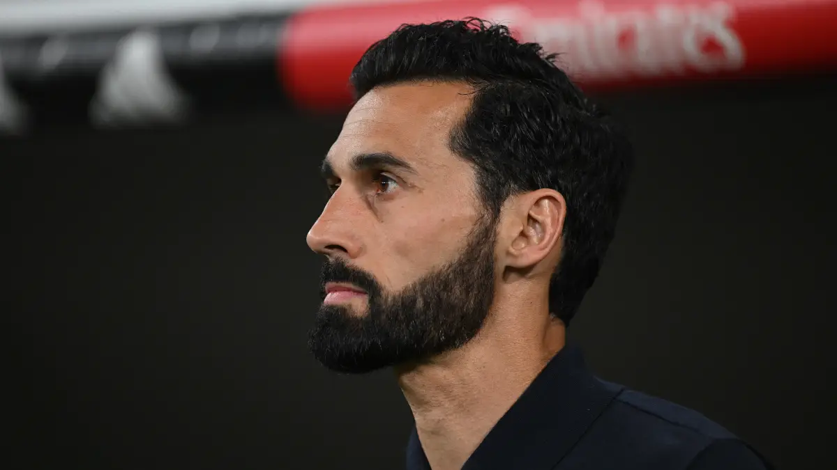 MADRID, SPAIN - APRIL 21: Alvaro Arbeloa, Head Coach of Real Madrid, looks on before the LaLiga EA Sports match between Real Madrid CF and Deportivo Alaves at Estadio Santiago Bernabeu on April 21, 2026 in Madrid, Spain. (Photo by Denis Doyle/Getty Images)