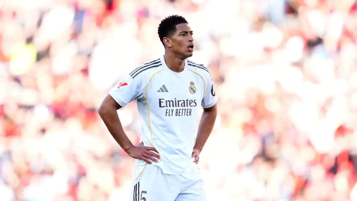 MALLORCA, SPAIN - APRIL 04: Jude Bellingham of Real Madrid reacts during the LaLiga EA Sports match between RCD Mallorca and Real Madrid CF at Estadio Daredevil Son Moix on April 04, 2026 in Mallorca, Spain. (Photo by Alex Caparros/Getty Images)