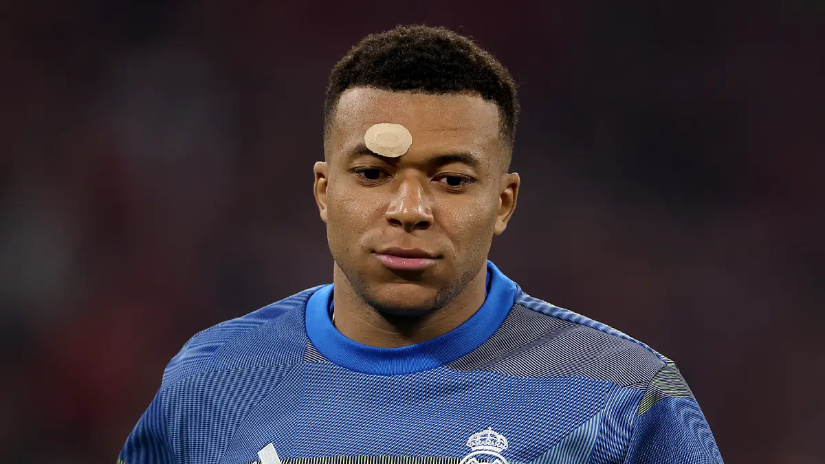 MUNICH, GERMANY - APRIL 15: Kylian Mbappe of Real Madrid is seen during the UEFA Champions League 2025/26 Quarter-Final Second Leg match between FC Bayern München and Real Madrid CF at Football Arena Munich on April 15, 2026 in Munich, Germany. (Photo by Lars Baron/Getty Images)