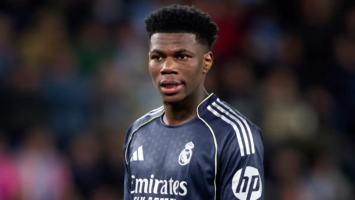 VIGO, SPAIN - MARCH 06: Aurelien Tchouameni of Real Madrid CF looks on during the LaLiga EA Sports match between RC Celta de Vigo and Real Madrid CF at Estadio Abanca-Balaidos on March 06, 2026 in Vigo, Spain. (Photo by Jose Manuel Alvarez Rey/Getty Images)