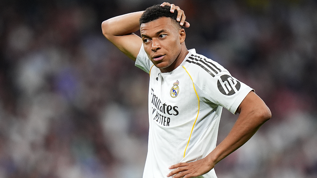 MADRID, SPAIN - MAY 23: Kylian Mbappe of Real Madrid reacts during the LaLiga EA Sports match between Real Madrid CF and Athletic Club at Estadio Santiago Bernabeu on May 23, 2026 in Madrid, Spain. (Photo by Angel Martinez/Getty Images)