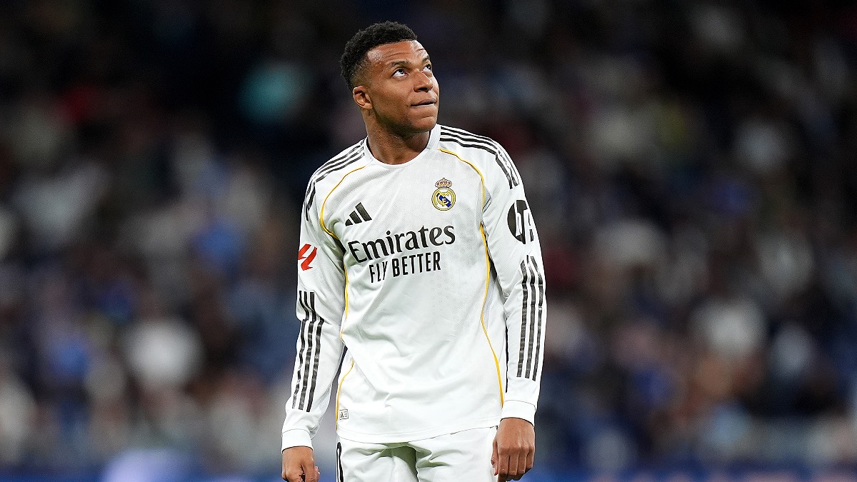 MADRID, SPAIN - MAY 14: Kylian Mbappé of Real Madrid looks on during the LaLiga EA Sports match between Real Madrid CF and Real Oviedo at Estadio Santiago Bernabeu on May 14, 2026 in Madrid, Spain. (Photo by Angel Martinez/Getty Images)