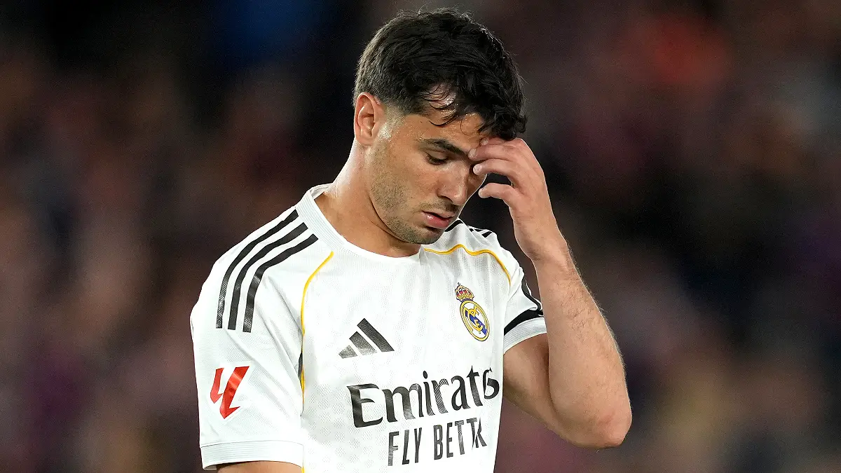 BARCELONA, SPAIN - MAY 10: Brahim Diaz of Real Madrid looks dejected during the LaLiga EA Sports match between FC Barcelona and Real Madrid CF at Spotify Camp Nou on May 10, 2026 in Barcelona, Spain. (Photo by Alex Caparros/Getty Images)