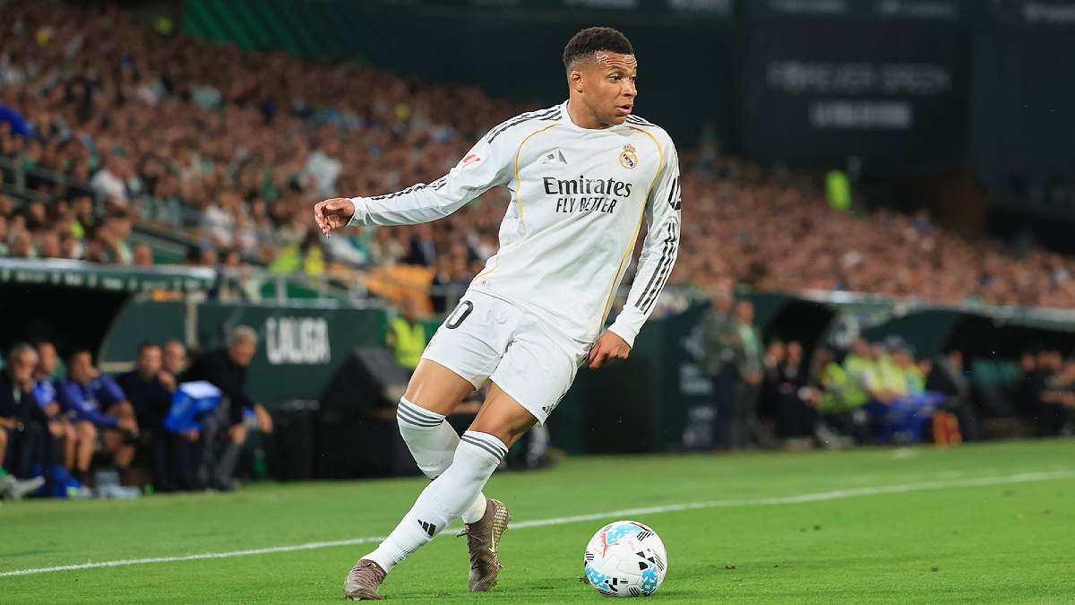 SEVILLE, SPAIN - APRIL 24: Kylian Mbappe of Real Madrid in action during the LaLiga EA Sports match between Real Betis Balompie and Real Madrid CF at Estadio La Cartuja on April 24, 2026 in Seville, Spain. (Photo by Fran Santiago/Getty Images)