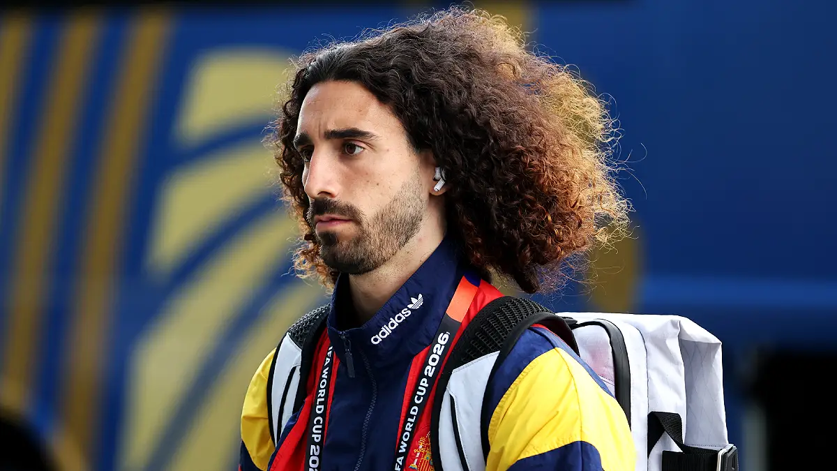 ATLANTA, GEORGIA - JUNE 15: Marc Cucurella #24 of Spain arrives before the FIFA World Cup 2026 Group H match between Spain and Cabo Verde at Atlanta Stadium on June 15, 2026 in Atlanta, Georgia. (Photo by Florencia Tan Jun/Getty Images)