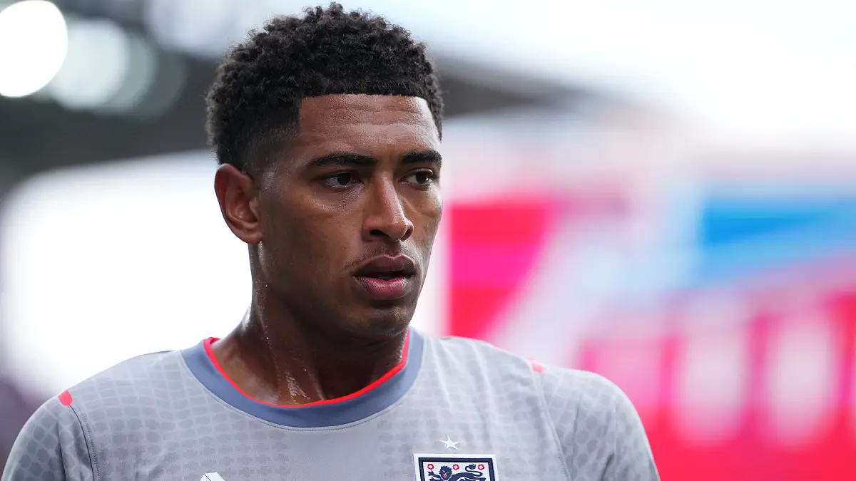 ORLANDO, FLORIDA - JUNE 10: Jude Bellingham #10 of England looks on during a international friendly against Costa Rica at Inter&Co Stadium on June 10, 2026 in Orlando, Florida. (Photo by Rich Storry/Getty Images)