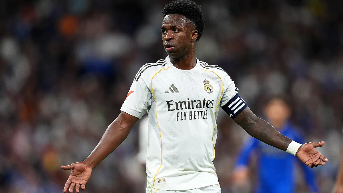 MADRID, ESPAGNE – 14 MAI : Vinicius Junior (Real Madrid) réagit lors du match de LaLiga EA Sports opposant le Real Madrid CF au Real Oviedo au stade Santiago Bernabéu le 14 mai 2026 à Madrid, en Espagne. (Photo : Angel Martinez/Getty Images)
