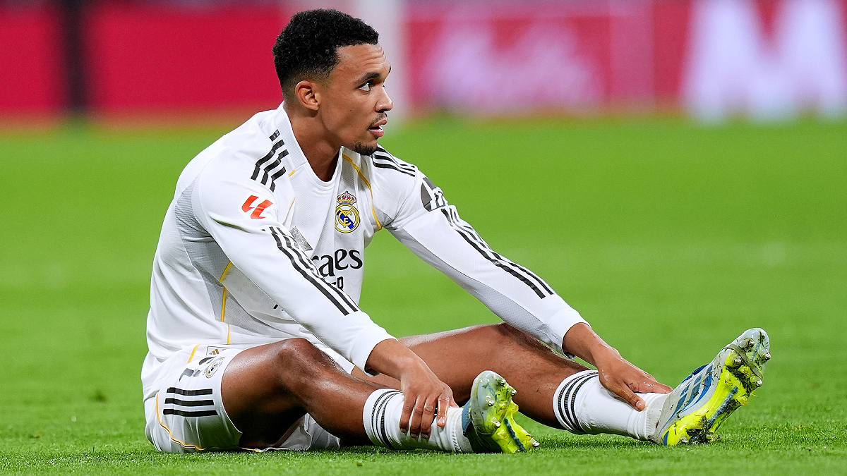 MADRID, SPAIN - MAY 14: Trent Alexander-Arnold of Real Madrid looks on during the LaLiga EA Sports match between Real Madrid CF and Real Oviedo at Estadio Santiago Bernabeu on May 14, 2026 in Madrid, Spain. (Photo by Angel Martinez/Getty Images)